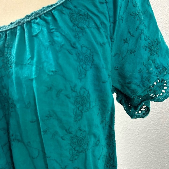 Calvin Klein Blue Puff Sleeve Smocked Blouse - Picture 2 of 5